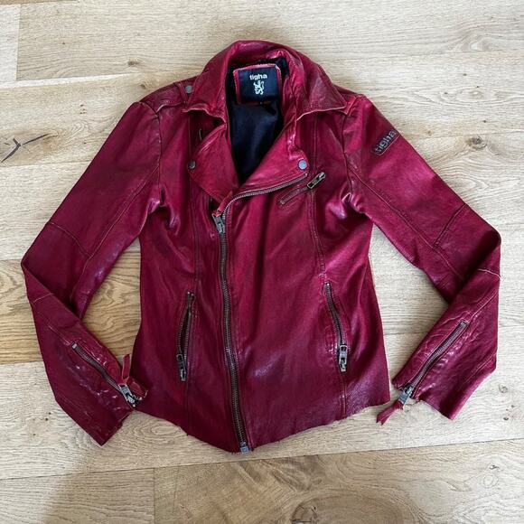 Tigha Leather Jacket in Red - Picture 1 of 7